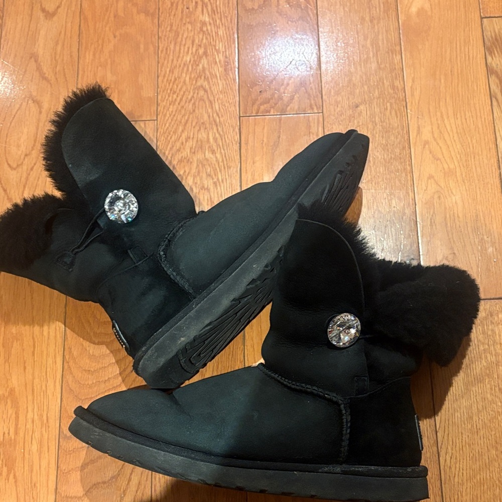 UGG Black Winter Boots with Crystal Detail